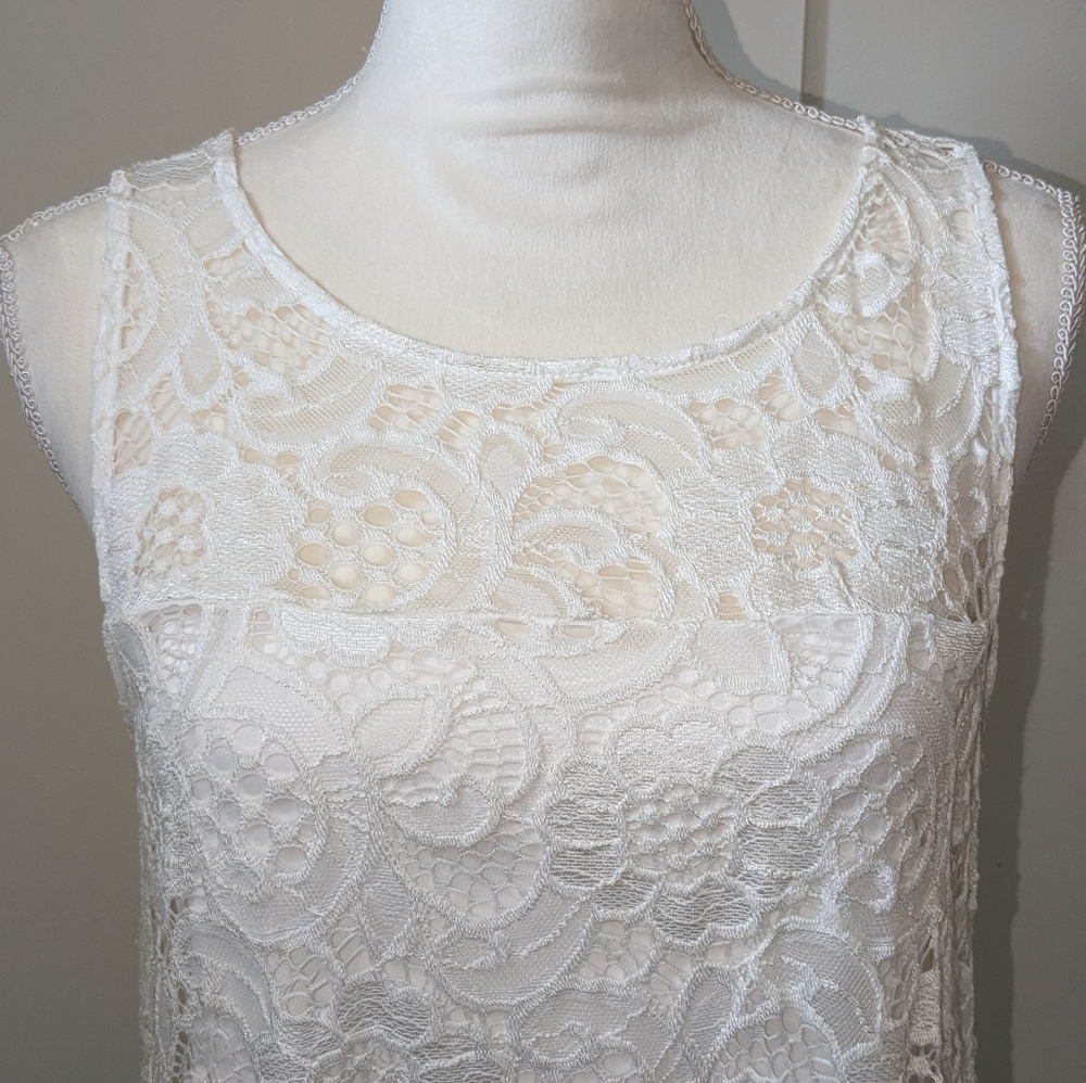 Cb Established 1962 White Lace Dress Size Medium Sleeveless Lined Midi - Picture 3 of 14